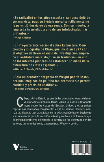 Contraportada de Clase, crisis y Estado — Verso Libros
