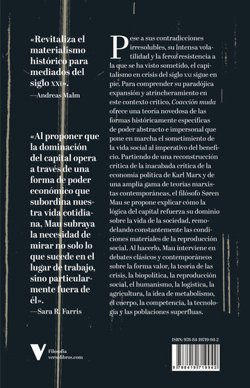 Contraportada de Coacción muda — Verso Libros