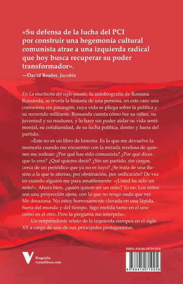 Contraportada de La muchacha del siglo pasado — Verso Libros
