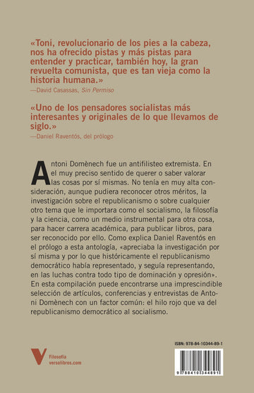 Contraportada de Por un republicanismo socialista — Verso Libros