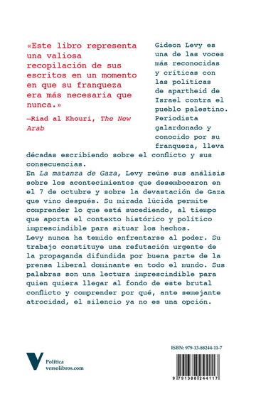 Contracubierta de La matanza de Gaza, de Gideon Levy