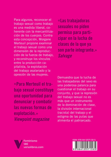 Contraportada de Trabajo sexual contra el trabajo — Verso Libros