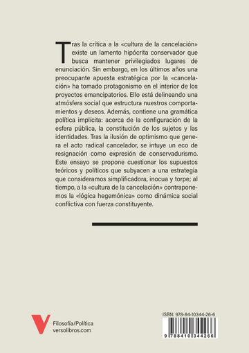 Contraportada de Transformar no es cancelar — Verso Libros